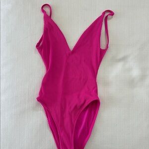 Girls' Hot Pink Ribbed One-Piece Swimsuit